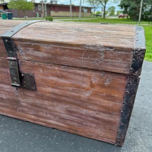 Antique Primitive Hunchback Immigrants Wooden Trunk w/ Key