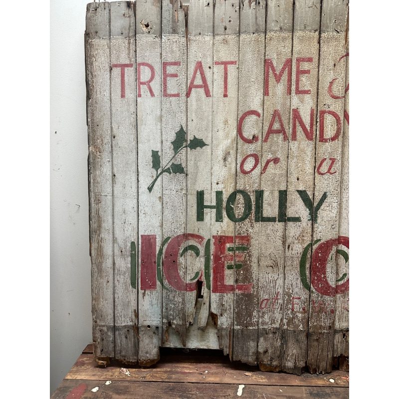 1b96cfc3-c757-47e3-ba3f-3814ebac1da4_LP.jpg Antique Early 1900s Holly Dairy Ice Cream Painted Wooden Trade Sign Soda Store