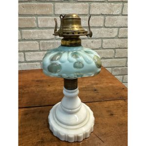 21b38c8b-4e57-4abd-9e25-1e719bd014ea_LP.jpg Antique Hobbs Dot Blue Opalescent Art Glass EAPG Oil Lamp Milk Glass