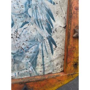 Antique Handmade Americana Folk Art Frame w/ Mail Pouch Indian Tin Sign Tobacco