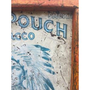 Antique Handmade Americana Folk Art Frame w/ Mail Pouch Indian Tin Sign Tobacco