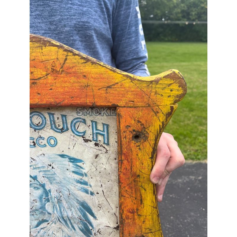 Antique Handmade Americana Folk Art Frame w/ Mail Pouch Indian Tin Sign Tobacco