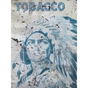 Antique Handmade Americana Folk Art Frame w/ Mail Pouch Indian Tin Sign Tobacco