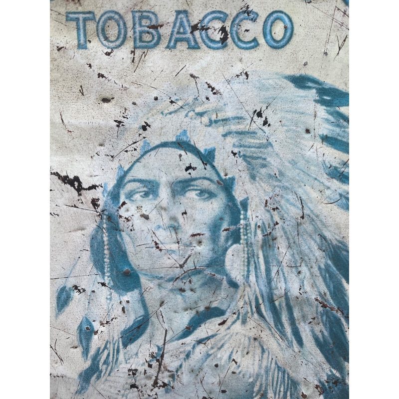 Antique Handmade Americana Folk Art Frame w/ Mail Pouch Indian Tin Sign Tobacco