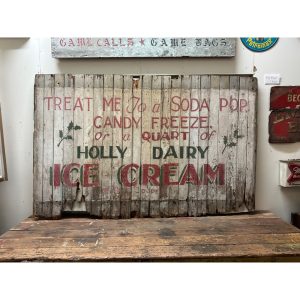 2cd3c257-549a-4024-b035-f1f6a263982c_LP.jpg Antique Early 1900s Holly Dairy Ice Cream Painted Wooden Trade Sign Soda Store
