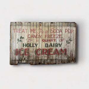 365e1e14-e0a8-4eea-92c4-8908ab6e08ec_LP.jpg Antique Early 1900s Holly Dairy Ice Cream Painted Wooden Trade Sign Soda Store