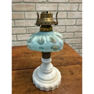 38906cef-3d3b-4a79-bdb2-125172bac56b_LP.jpg Antique Hobbs Dot Blue Opalescent Art Glass EAPG Oil Lamp Milk Glass