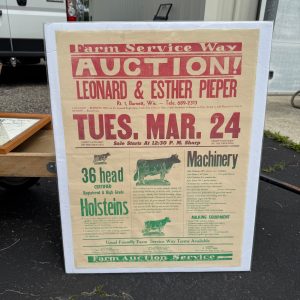 Vintage Wisconsin Farm Livestock Cow Auction Poster Sign Burnett Wis