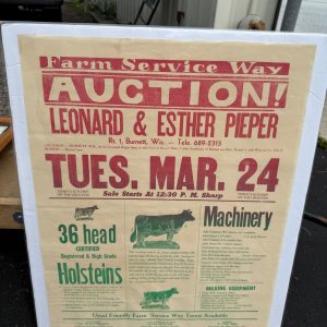 Vintage Wisconsin Farm Livestock Cow Auction Poster Sign Burnett Wis