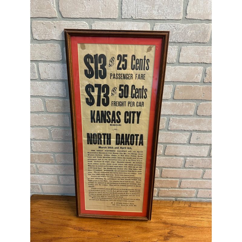Original Great Northern Railway Homeseeker Excursion Framed Railroad Fare Poster