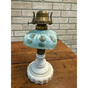 43f10c92-fad8-41a7-9ae4-6279f60d7d7b_LP.jpg Antique Hobbs Dot Blue Opalescent Art Glass EAPG Oil Lamp Milk Glass