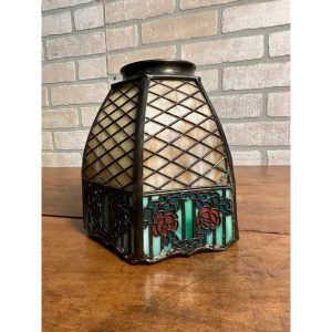 Rare Vintage 1920s HANDEL Signed Trellis Rose Glass Shade Desk Lamp