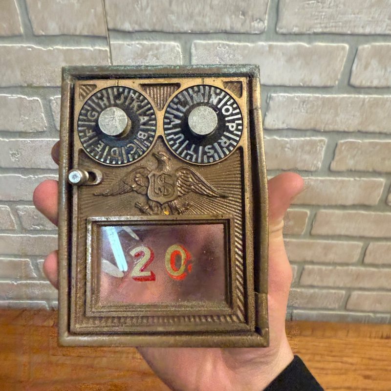 Antique Solid Brass US Post Office Eagle Box Door Corbin 2 Dial Combination USPS