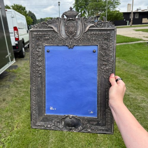 Vintage Picture Frame French Fleur-de-lis Insignia Silver Plated Heavy