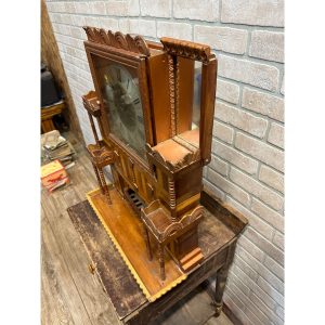 Vintage 1950s Tramp Art / Folk Art Large Ornate Clock w/ Mirrors