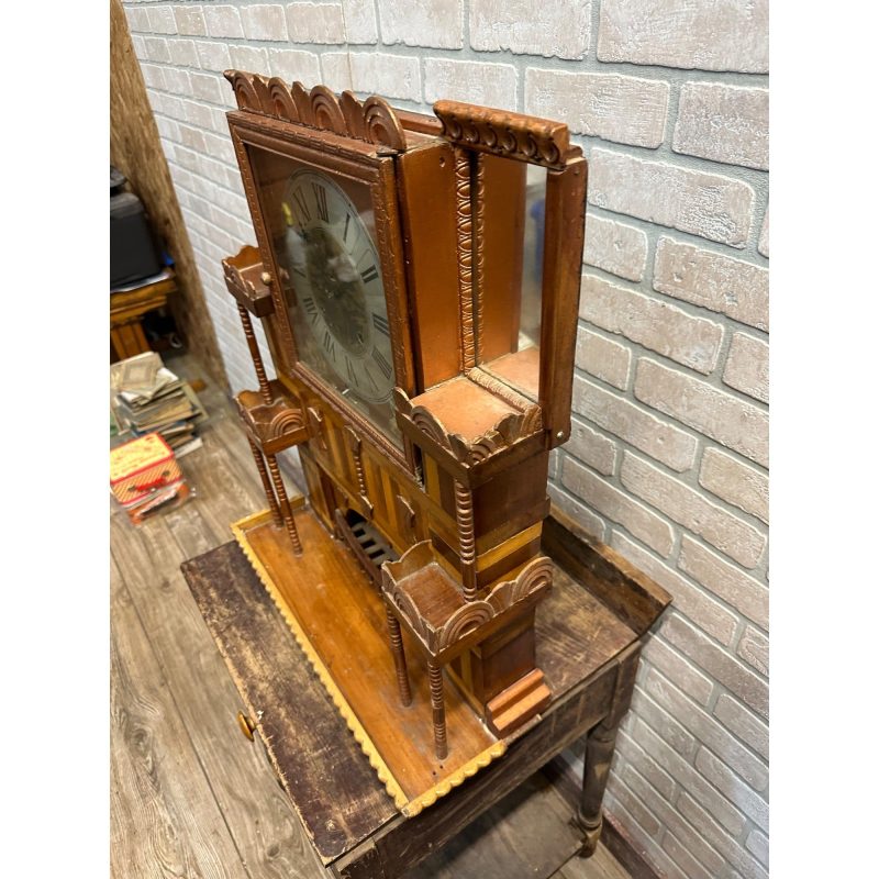 Vintage 1950s Tramp Art / Folk Art Large Ornate Clock w/ Mirrors