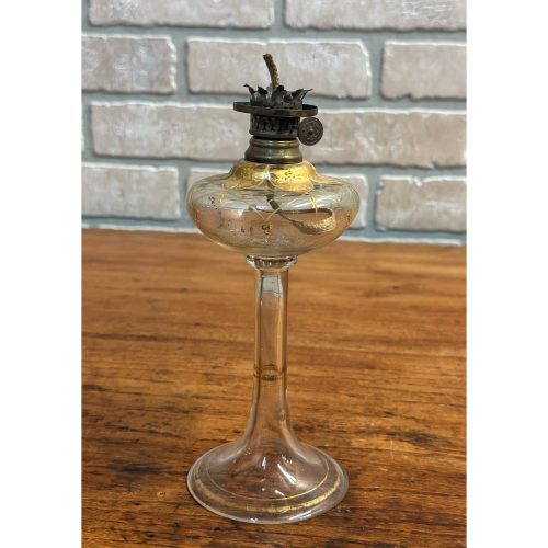 Antique 1860s Whale Oil Kerosene Glass Lamp Footed Stem German Burner Miniature