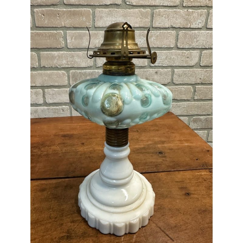 7af15066-13dc-49ff-bf67-0a4bce404cea_LP.jpg Antique Hobbs Dot Blue Opalescent Art Glass EAPG Oil Lamp Milk Glass