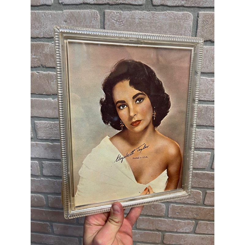 Vintage 1950s Elizabeth Taylor Actress Photo Premium Framed Nu-Dell Plastics Ribbed
