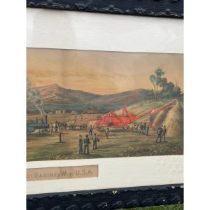 Antique c1880s J.I. Case Framed Advertising Lithograph Sign Poster Racine WI