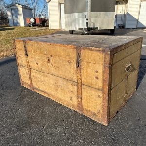 Antique Large Primitive Trunk Chest Gray Off-White Coffee Table Immigrant