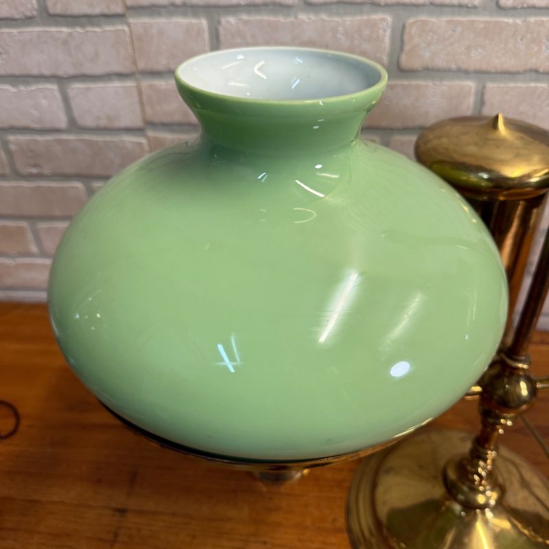 Antique Victorian Brass Double Student Lamp Base with Center Tank & Green Shades