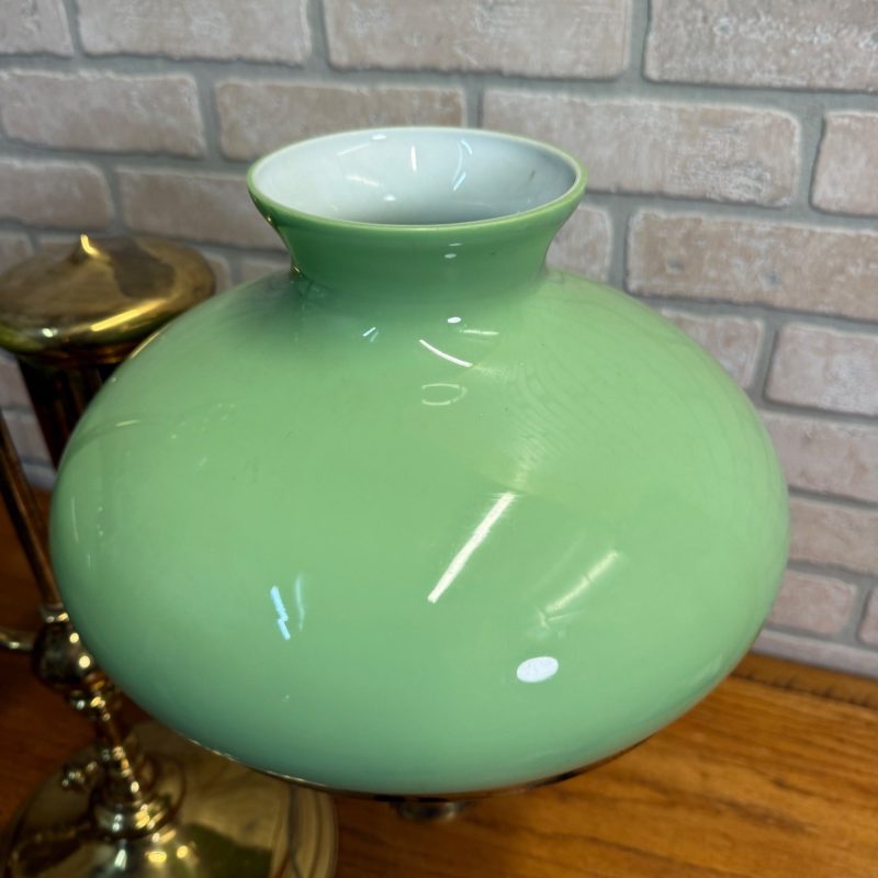 Antique Victorian Brass Double Student Lamp Base with Center Tank & Green Shades
