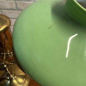 Antique Victorian Brass Double Student Lamp Base with Center Tank & Green Shades