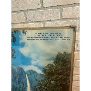 Vintage 1940s Lomira Oil Co. Advertising Sign Glass Frame Wisconsin