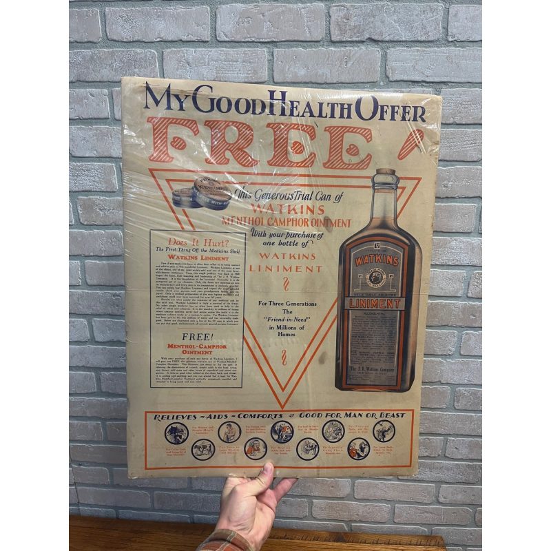 BngdWhFW_0.jpg Vintage 1920s Watkins Liniment Drug Store Advertising Sign Paper Litho Poster