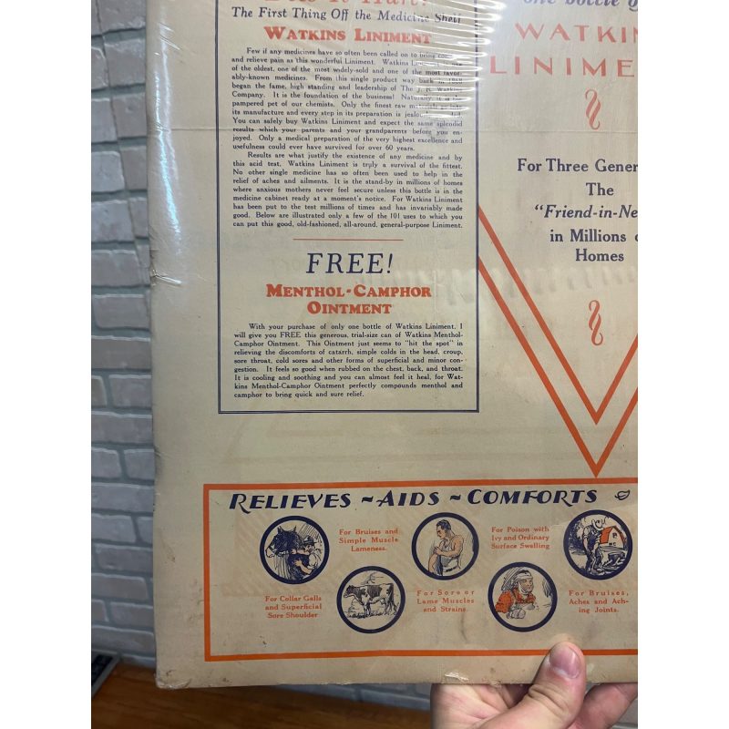 BngdWhFW_6.jpg Vintage 1920s Watkins Liniment Drug Store Advertising Sign Paper Litho Poster