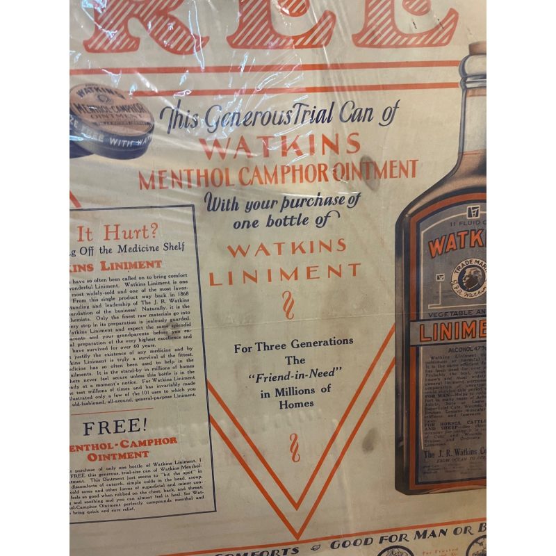 BngdWhFW_8.jpg Vintage 1920s Watkins Liniment Drug Store Advertising Sign Paper Litho Poster