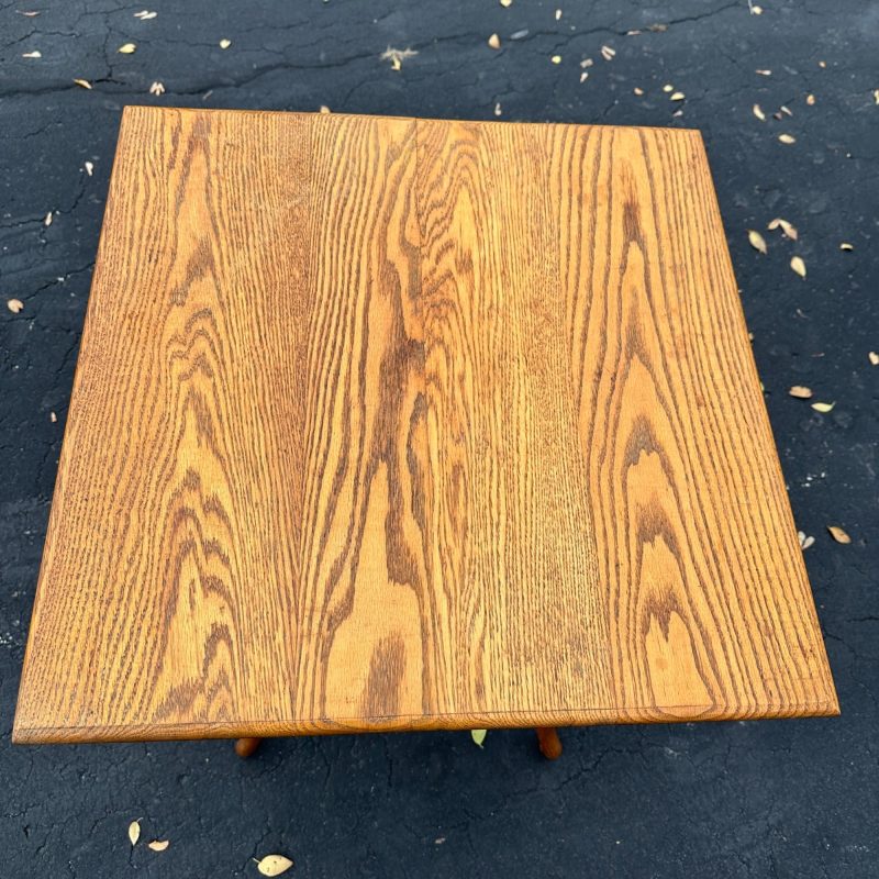 Antique Oak Wooden Square Two-Tier Parlor Side Table