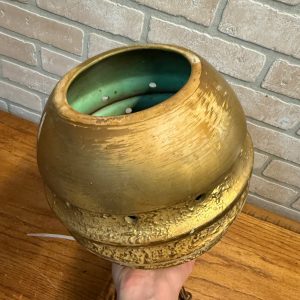 Mid Century Modern Pottery Ceramic Beehive Style Hanging Lamp Gold White