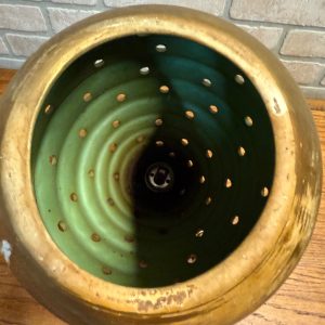 Mid Century Modern Pottery Ceramic Beehive Style Hanging Lamp Gold White