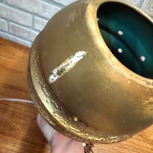 Mid Century Modern Pottery Ceramic Beehive Style Hanging Lamp Gold White