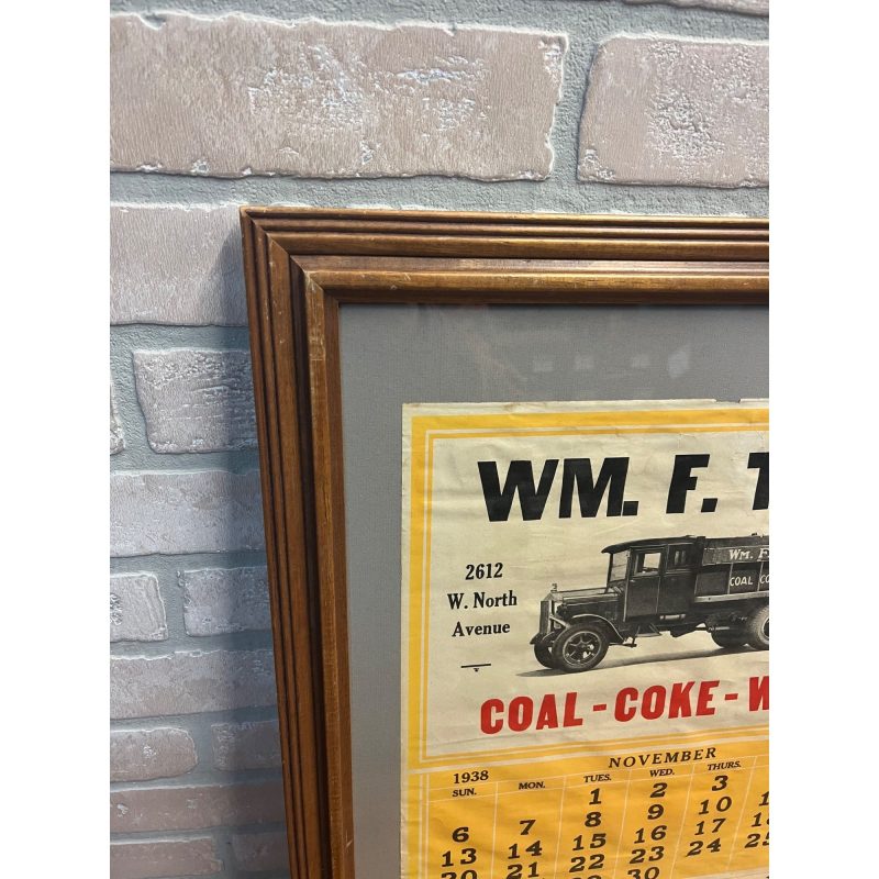 Vintage 1938 Wm. Thiel Coal Wood Advertising Calendar Sign Litho Milwaukee WI