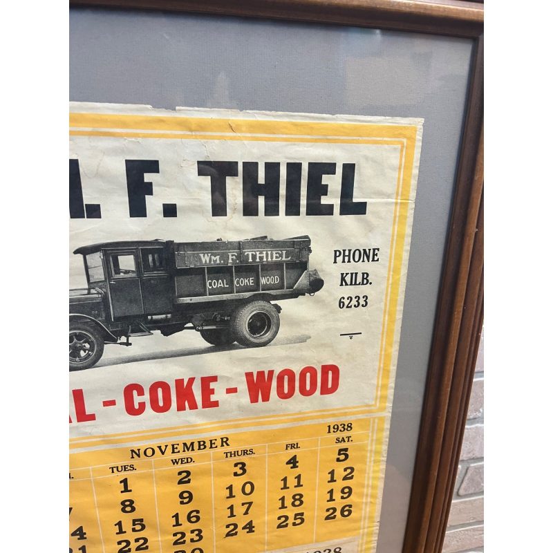 Vintage 1938 Wm. Thiel Coal Wood Advertising Calendar Sign Litho Milwaukee WI