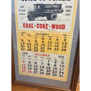 Vintage 1938 Wm. Thiel Coal Wood Advertising Calendar Sign Litho Milwaukee WI
