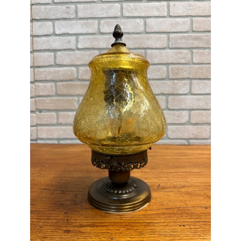 Vintage Mid Century Amber Crackle Swag Light Lamp Fixture Ceiling Mount Boho