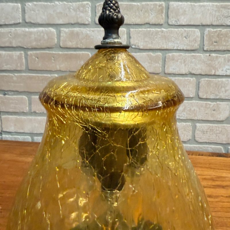 Vintage Mid Century Amber Crackle Swag Light Lamp Fixture Ceiling Mount Boho