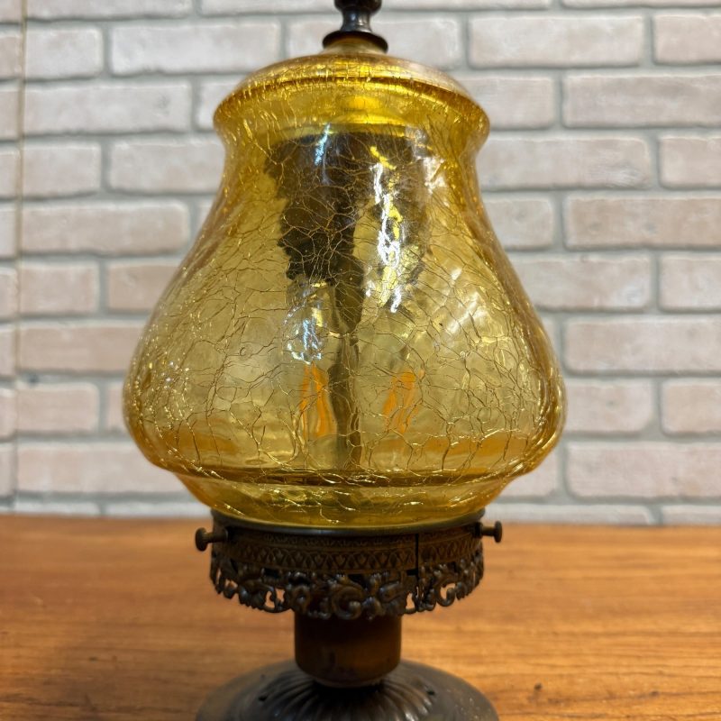 Vintage Mid Century Amber Crackle Swag Light Lamp Fixture Ceiling Mount Boho