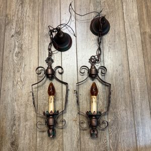 Pair Vintage Matching Pendant Hanging Ceiling Lights Spanish Revival