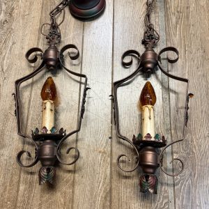 Pair Vintage Matching Pendant Hanging Ceiling Lights Spanish Revival