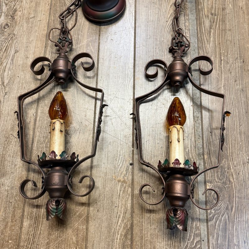 Pair Vintage Matching Pendant Hanging Ceiling Lights Spanish Revival