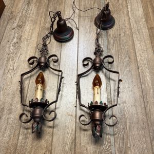 Pair Vintage Matching Pendant Hanging Ceiling Lights Spanish Revival