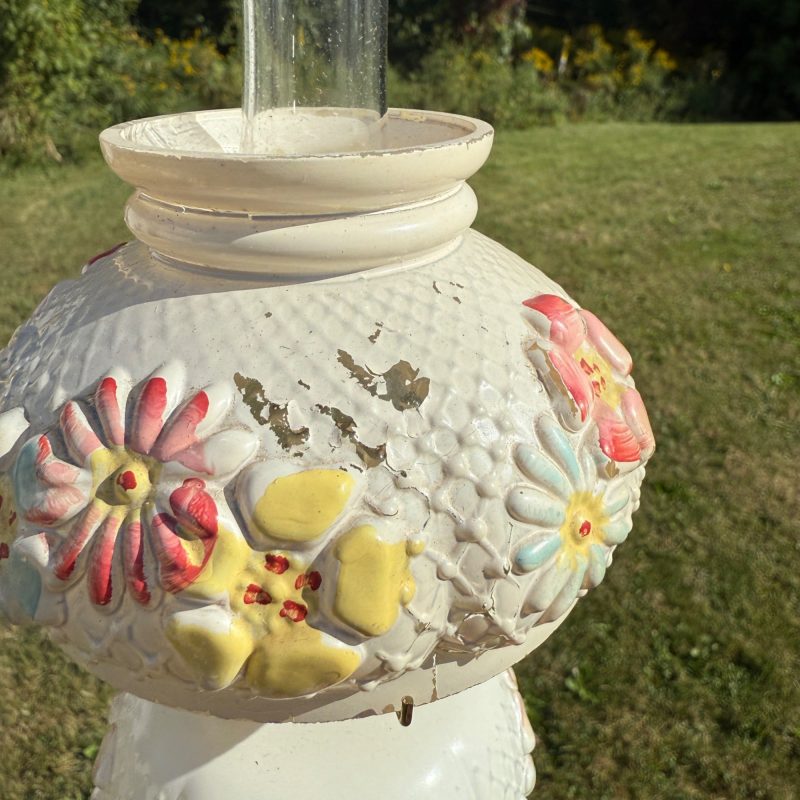 Antique Consolidated Milk Glass Cosmos Miniature Oil Lamp W/ Chimney & Shade