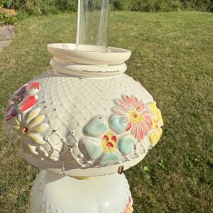 Antique Consolidated Milk Glass Cosmos Miniature Oil Lamp W/ Chimney & Shade