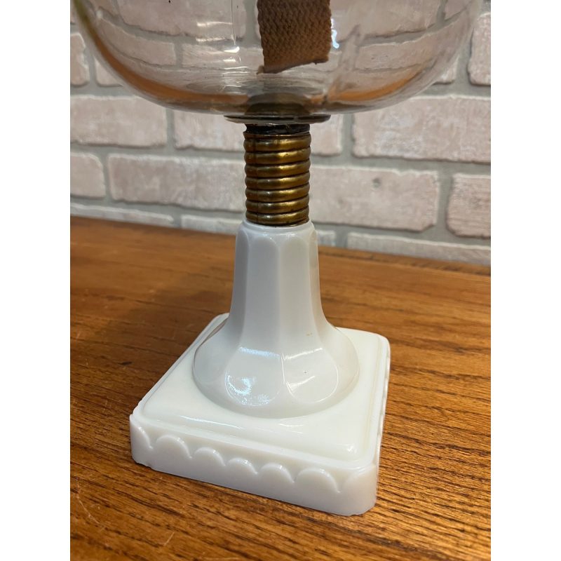 Antique 19th Century Victorian Milk Glass Pedestal Oil Lamp 1886 Queen Anne