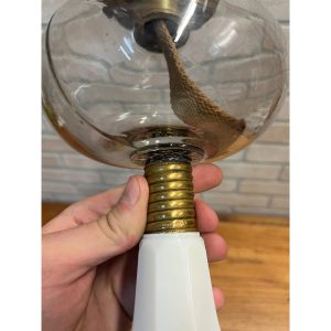 Antique 19th Century Victorian Milk Glass Pedestal Oil Lamp 1886 Queen Anne